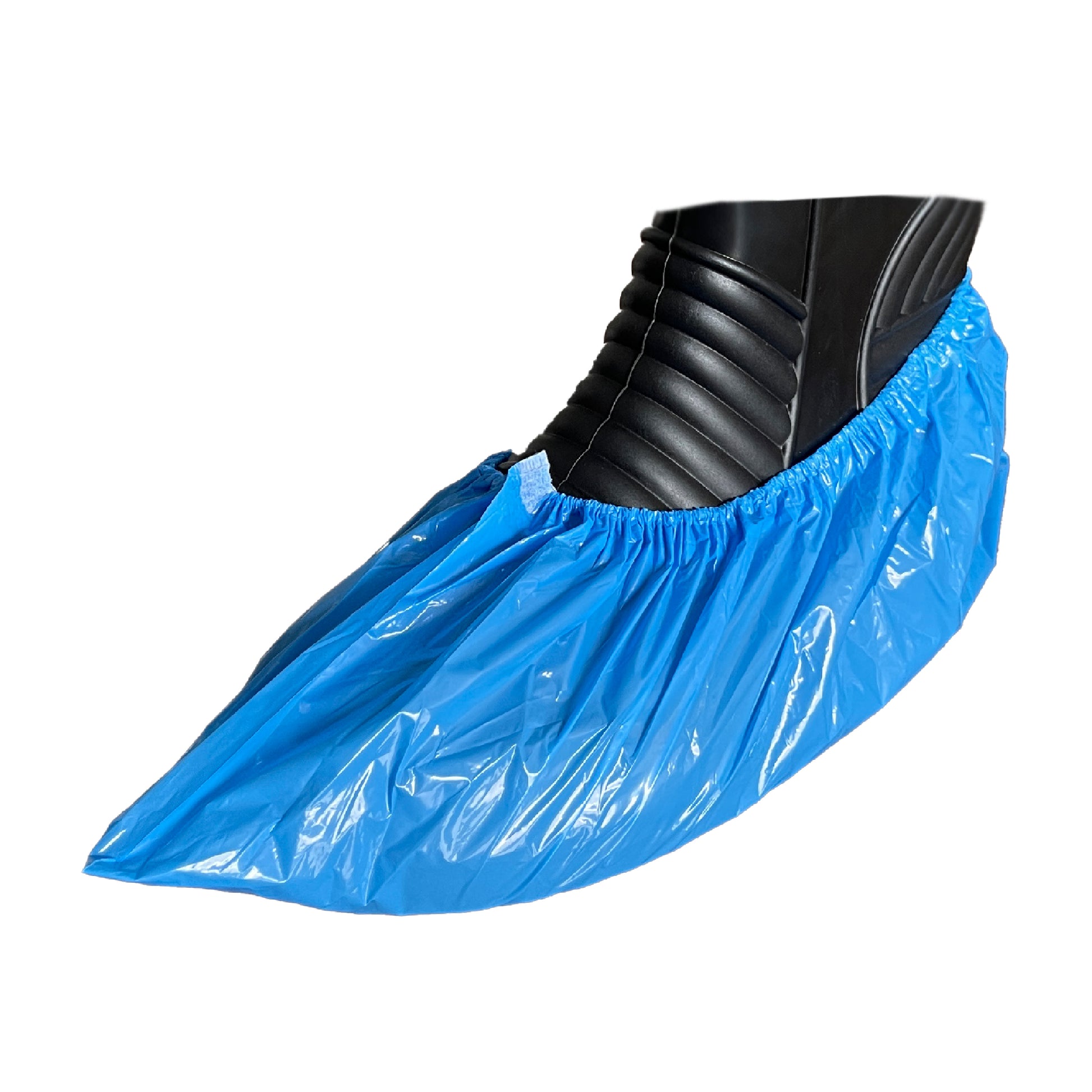 Blue disposable shoe covers by Filtra.