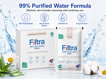 100% Pure Cotton Wipes-Box of 30 Single Sachets