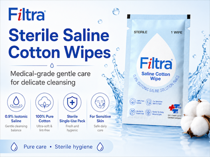 Sterile Saline Cotton Wipes-Box of 30 Single Sachets