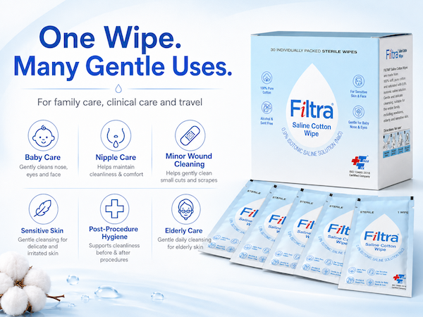 Sterile Saline Cotton Wipes-Box of 30 Single Sachets
