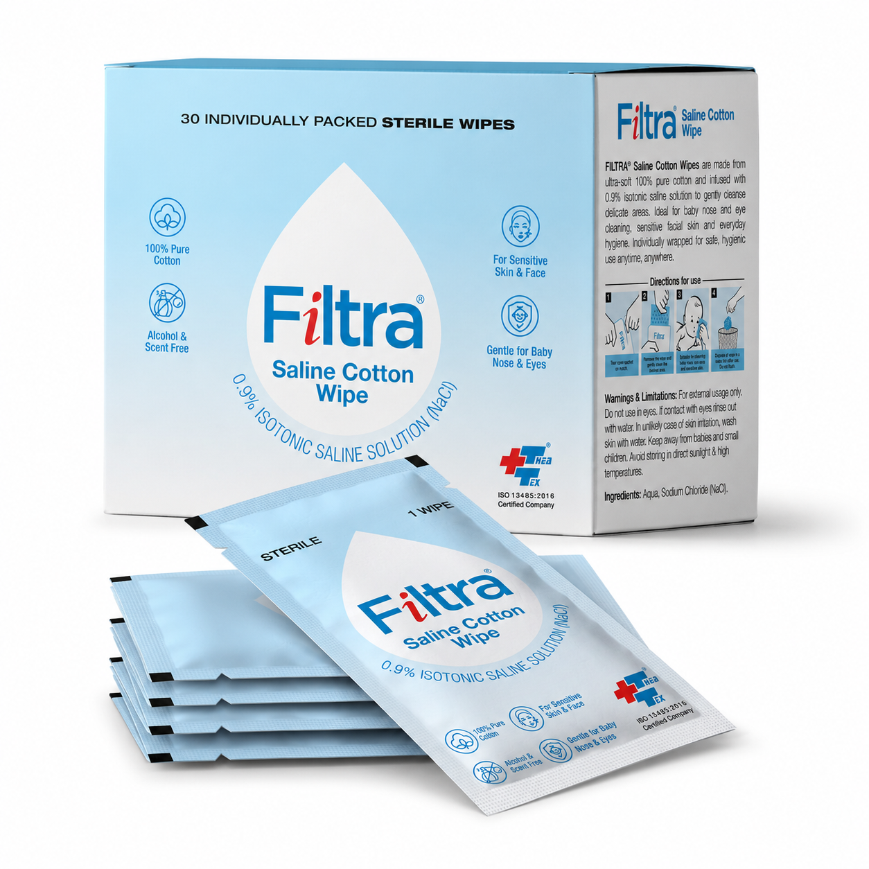 Sterile Saline Cotton Wipes-Box of 30 Single Sachets