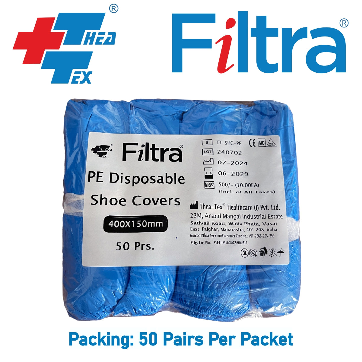 FILTRA® LDPE Shoe Covers | Blue | Pack of 100 Nos ( 50 Pairs )