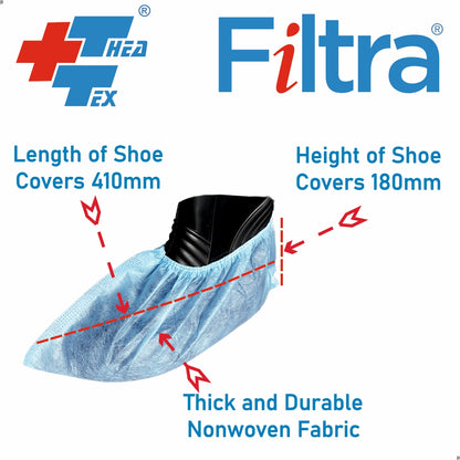 FILTRA® Nonwoven Disposable Shoe Covers | Blue | Pack of 50 Shoe Covers (25 Pairs)