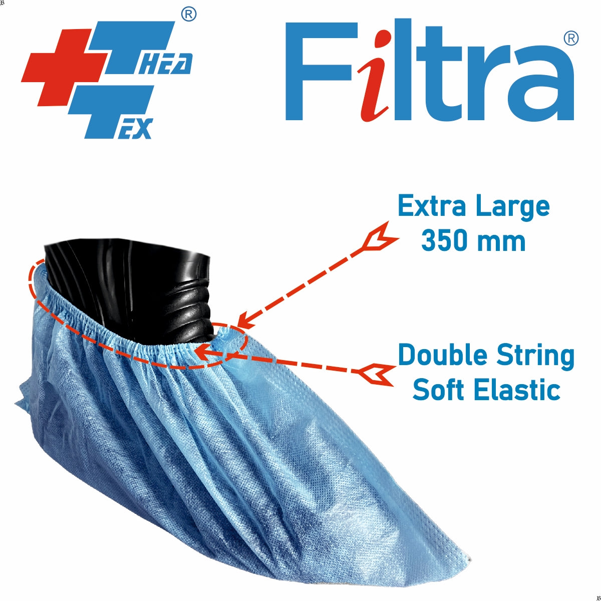 FILTRA® Nonwoven Disposable Shoe Covers | Blue | Pack of 50 Shoe Covers (25 Pairs)