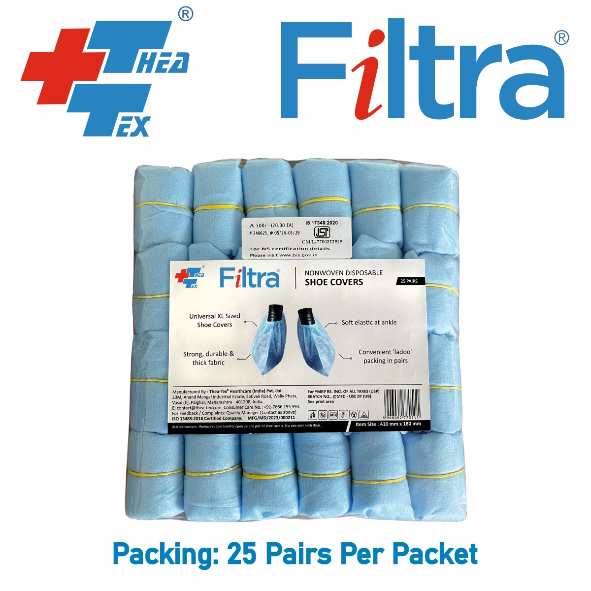 FILTRA® Nonwoven Disposable Shoe Covers | Blue | Pack of 50 Shoe Covers (25 Pairs)