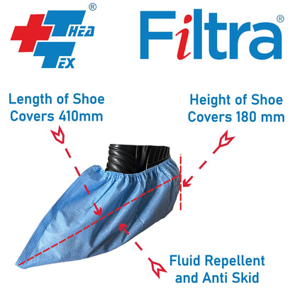 FILTRA® Nonwoven Shoe Covers SMS | Dark Blue | Pack of 50 Nos ( 25 Pairs )