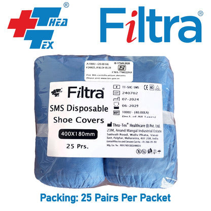 FILTRA® Nonwoven Shoe Covers SMS | Dark Blue | Pack of 50 Nos ( 25 Pairs )