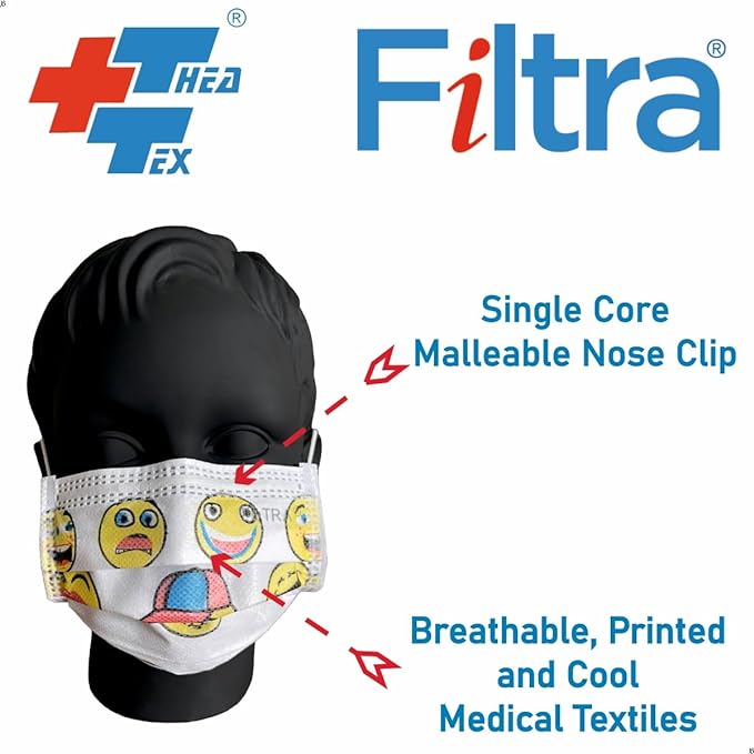 FILTRA® 3-Ply Ear Loop Surgical Mask | Adult+Kids | Black+Multi Colour |Pouch of 20 Masks