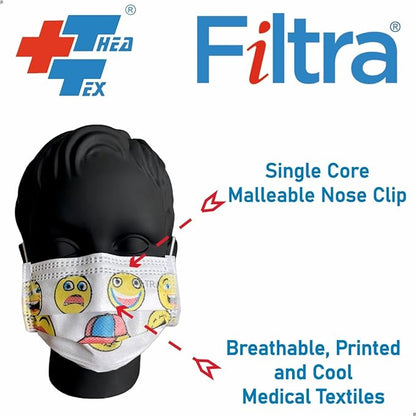 FILTRA® 3-Ply Ear Loop Kids Mask  | Multi Colour | Pouch of 20 Pcs Masks