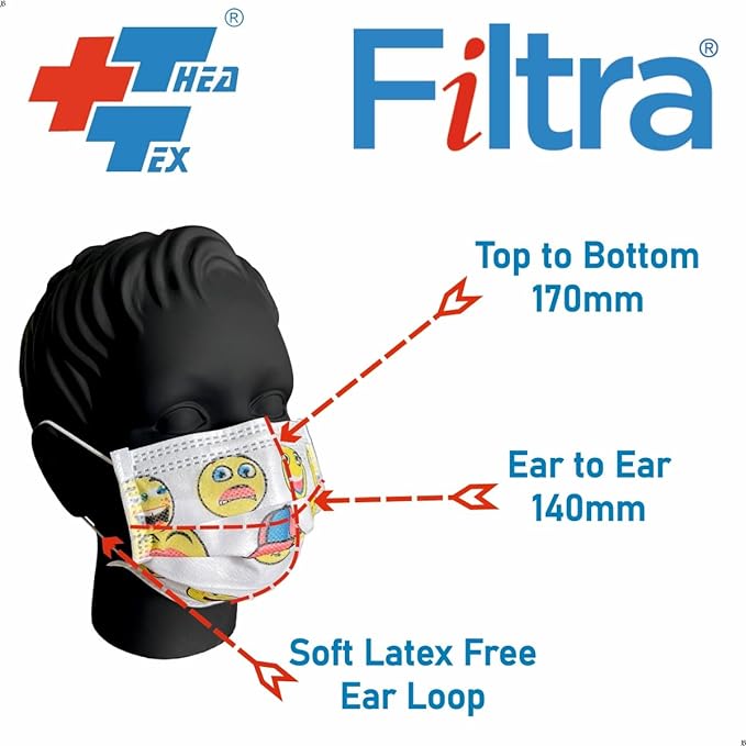 FILTRA® 3-Ply Ear Loop Surgical Mask | Adult+Kids | Black+Multi Colour |Pouch of 20 Masks