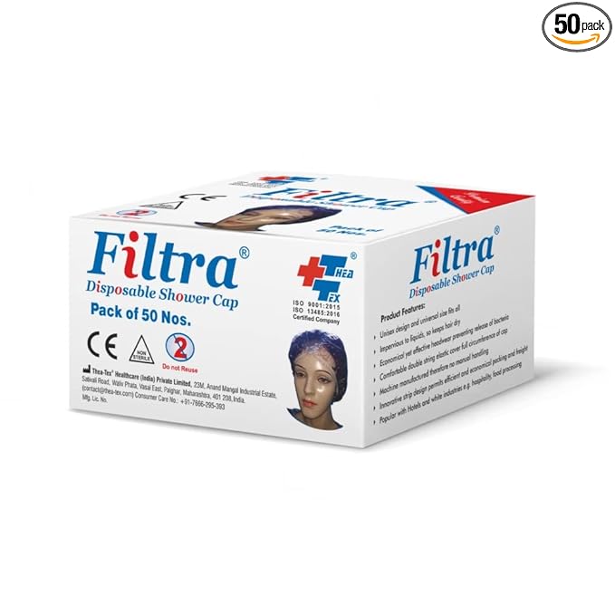 FILTRA® Disposable PE Shower Cap | Transparent | Box of 50 Pcs