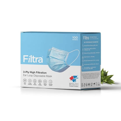 FILTRA® 3-Ply Ear Loop Surgical Mask | Blue | Box of 100 Masks