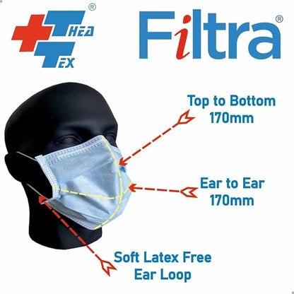 FILTRA® 3-Ply Ear Loop Surgical Mask | Blue | Box of 100 Masks