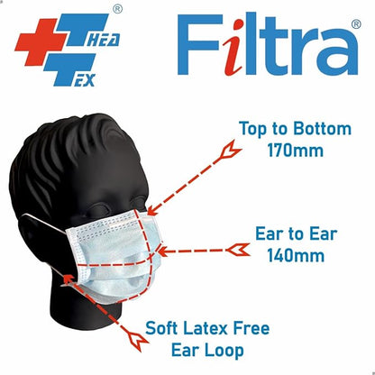 FILTRA® 3-Ply Ear Loop Kids Mask | Blue | Box of 50 Masks