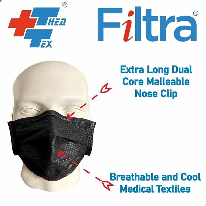 FILTRA® 3-Ply Ear Loop Surgical Mask | Black | Zip Lock Pouch of 20 Masks | [20 count (Pack of 3)]