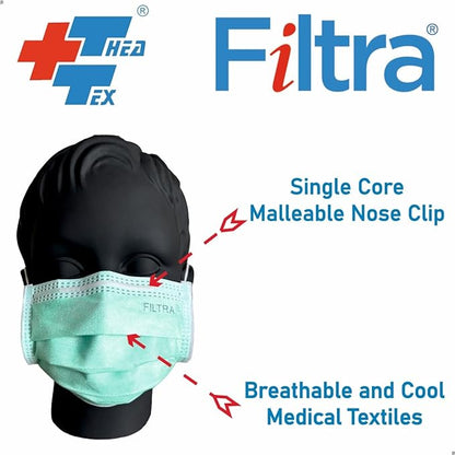 FILTRA® 3-Ply Ear Loop Kids Mask | Green | Box of 50 Masks