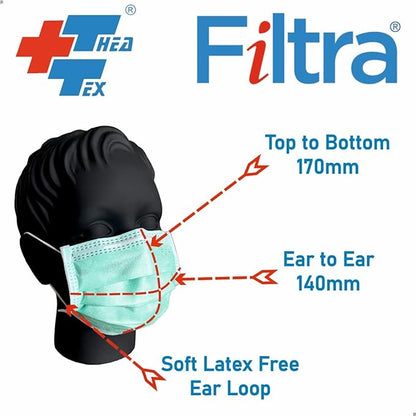 FILTRA® 3-Ply Ear Loop Kids Mask | Green | Box of 50 Masks