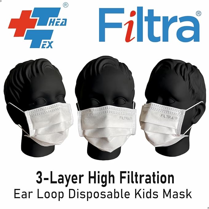 FILTRA® 3-Ply Ear Loop Kids Mask | White | Box of 50 Masks