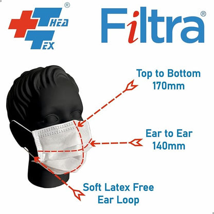 FILTRA® 3-Ply Ear Loop Kids Mask | White | Box of 50 Masks