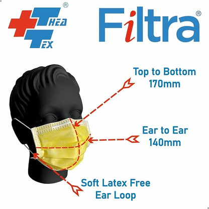 FILTRA® 3-Ply Ear Loop Kids Mask | Yellow | Box of 50 Masks