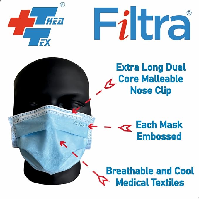 FILTRA® 4-Ply Ear Loop Mask | Blue | Box of 50 Masks