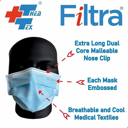 FILTRA® 4-Ply Ear Loop Mask | Blue | Box of 50 Masks