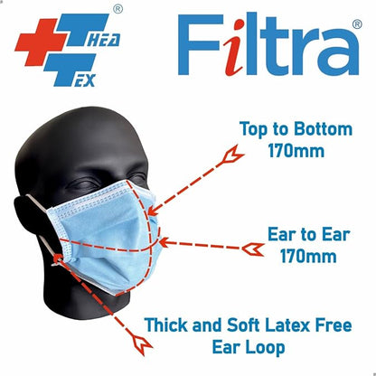 FILTRA® 4-Ply Ear Loop Mask | Blue | Box of 50 Masks