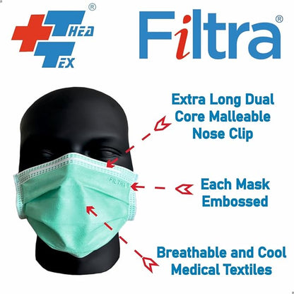 FILTRA® 4-Ply Ear Loop Mask | Green | Box of 50 Masks