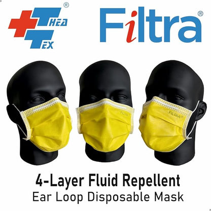 FILTRA® 4-Ply Ear Loop Mask | Yellow | Box of 50 Masks