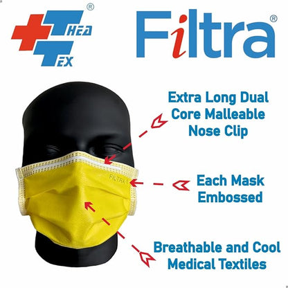 FILTRA® 4-Ply Ear Loop Mask | Yellow | Box of 50 Masks