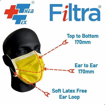 FILTRA® 4-Ply Ear Loop Mask | Yellow | Box of 50 Masks