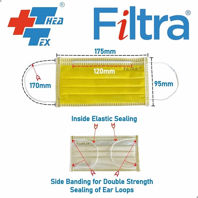 FILTRA® 4-Ply Ear Loop Mask | Yellow | Box of 50 Masks