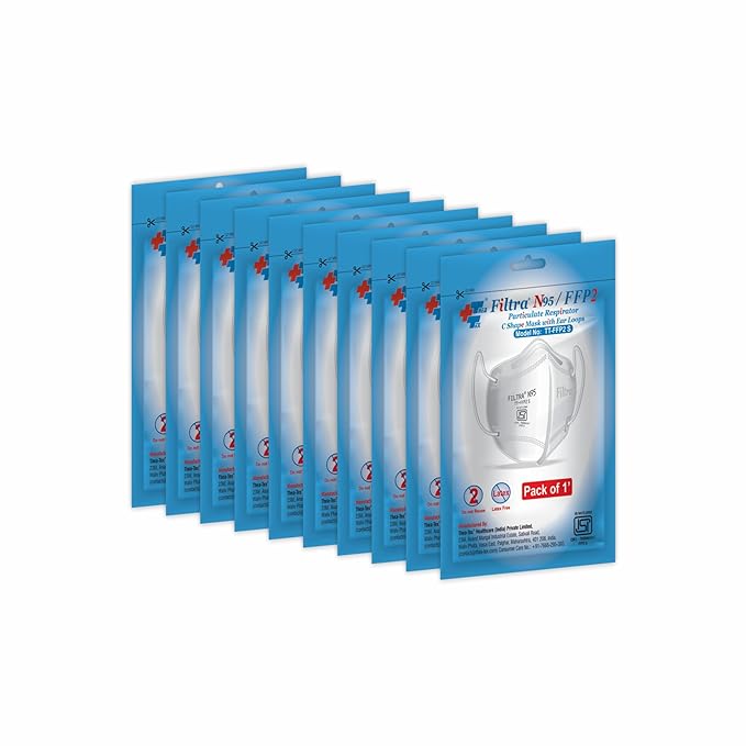 FILTRA® N95 Mask with Ear Loops | White | 10 Single Packs of 1 Mask