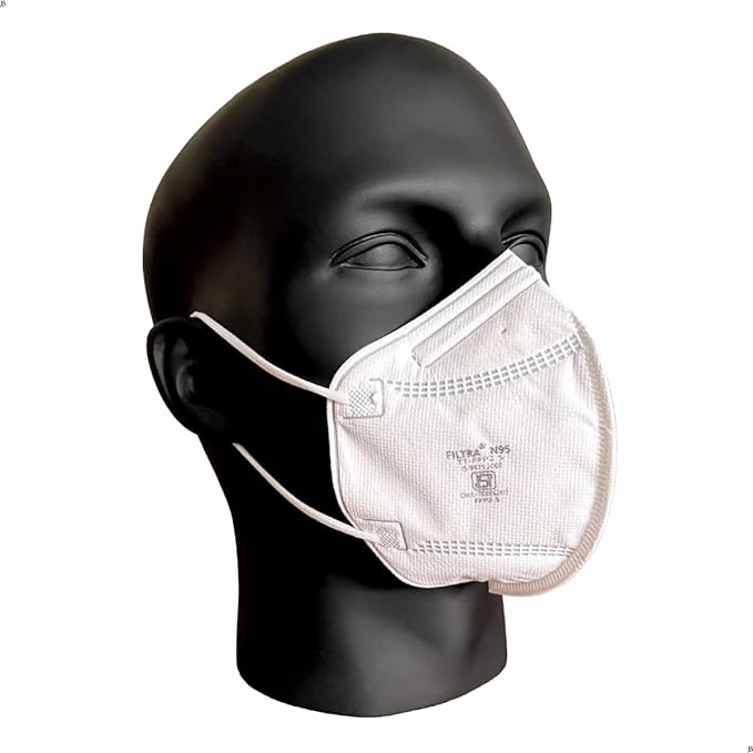 FILTRA® N95 Mask with Ear Loops | Black+White | Pouch of 10+Box of Box of 25 Masks