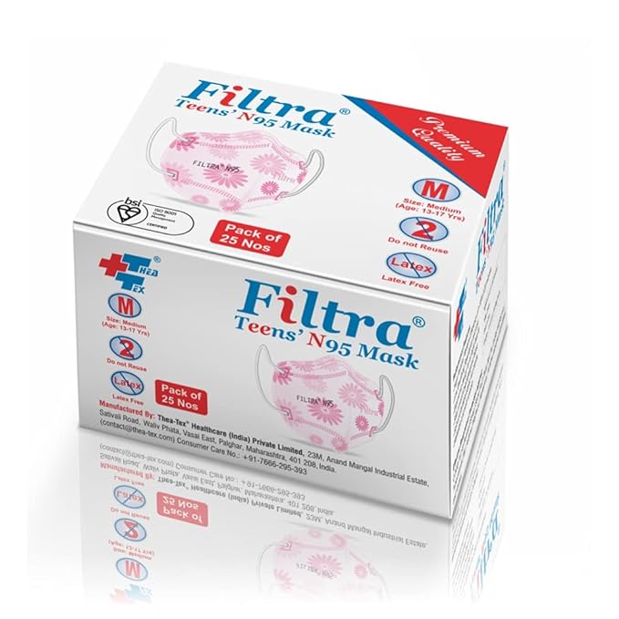 Filtra N95 mask with ear loops in white, designed for effective protection.
