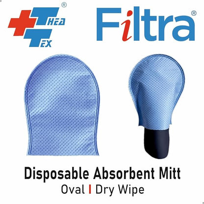 FILTRA® Disposable Absorbent Wash Glove, Cleaning Glove, Cleaning Mitt | Oval Glove | Blue |Pack of 50 Gloves