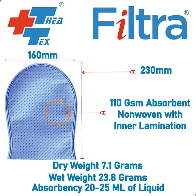 FILTRA® Disposable Absorbent Wash Glove, Cleaning Glove, Cleaning Mitt | Oval Glove | Blue |Pack of 50 Gloves