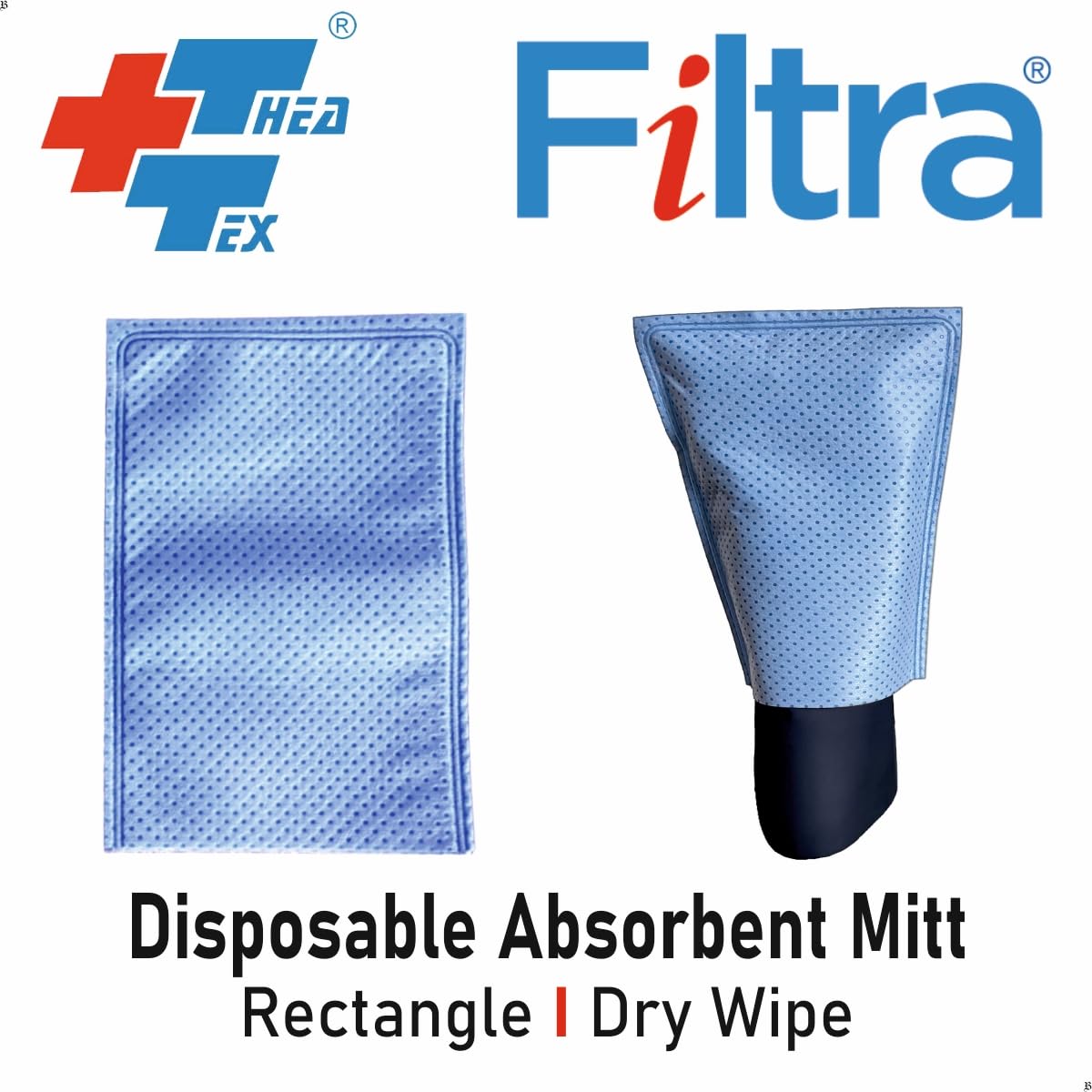 FILTRA® Disposable Absorbent Wash Glove, Cleaning Glove, Cleaning Mitt | Rectangle Glove | Blue | Pack of 50 Gloves