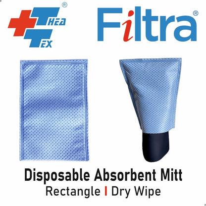 FILTRA® Disposable Absorbent Wash Glove, Cleaning Glove, Cleaning Mitt | Rectangle Glove | Blue | Pack of 50 Gloves