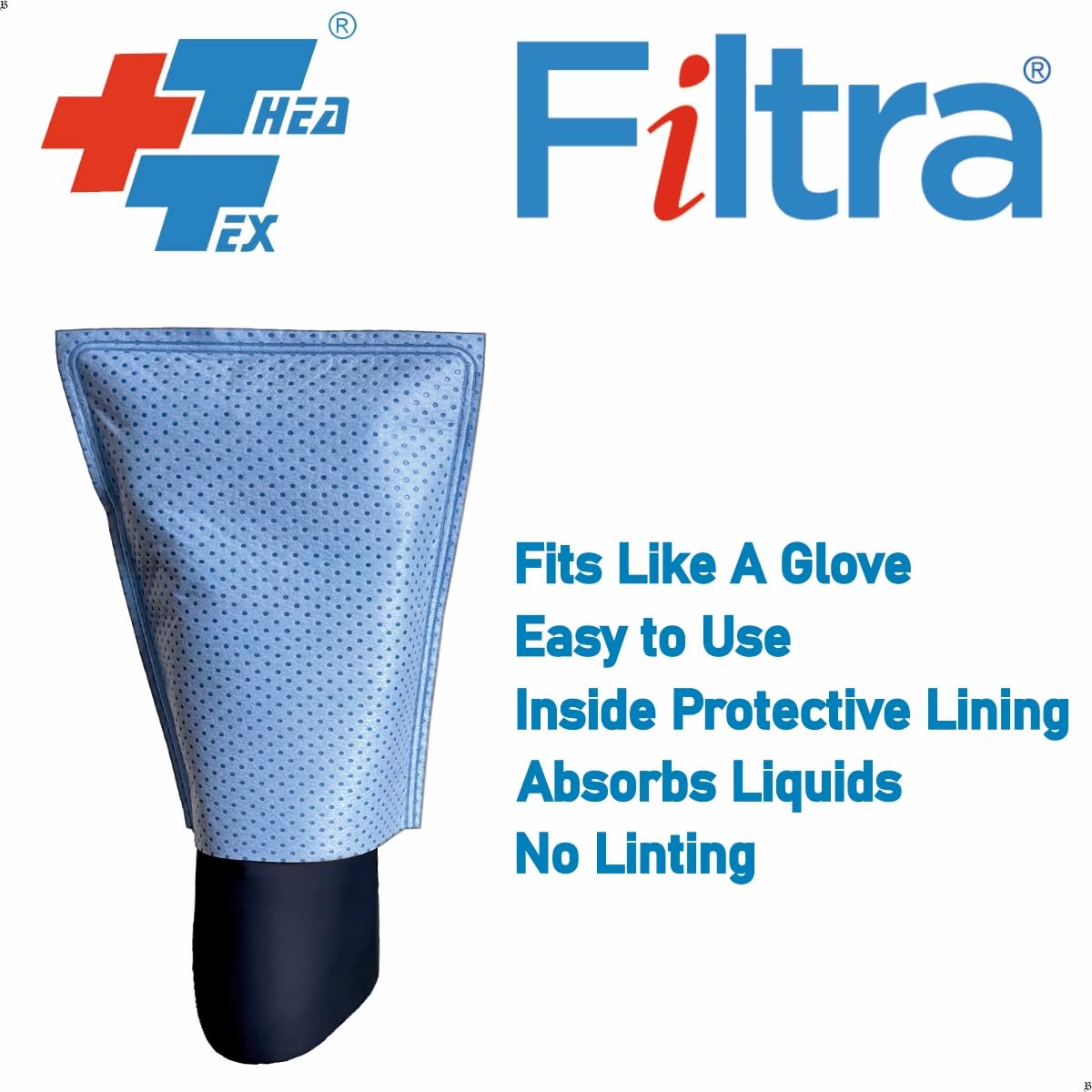 FILTRA® Disposable Absorbent Wash Glove, Cleaning Glove, Cleaning Mitt | Rectangle Glove | Blue | Pack of 50 Gloves