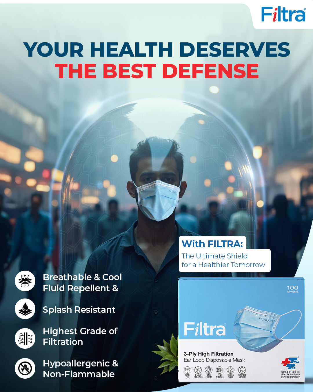 Blue 3-Ply Ear Loop Surgical Mask Box of 100 Masks