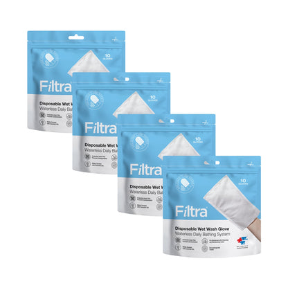 FILTRA® Disposable Wet Wash Gloves | Body Wipes | Re-Sealable Zip Lock Pouch of 10 Gloves | [10 count (Pack of 2)]