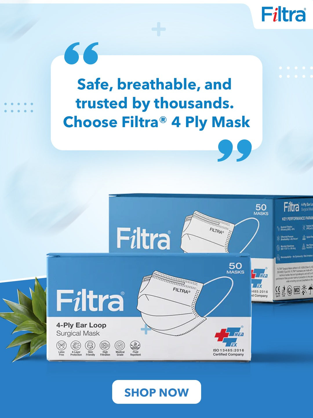 Blue 4-Ply Ear Loop Mask Box of 50 Masks