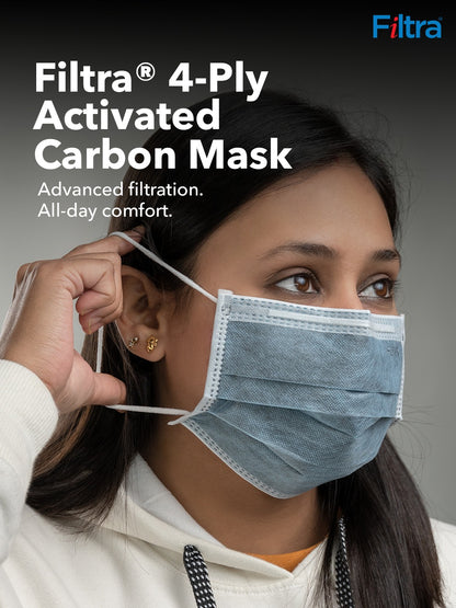 Grey 4-Ply Ear Loop Activated Carbon Mask Box of 50 Masks