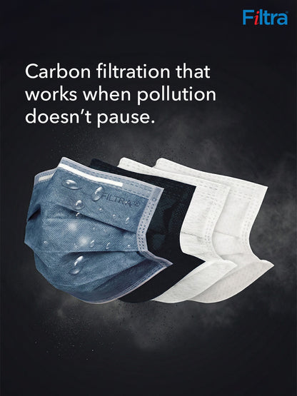 Grey 4-Ply Ear Loop Activated Carbon Mask Pouch of 20 Masks