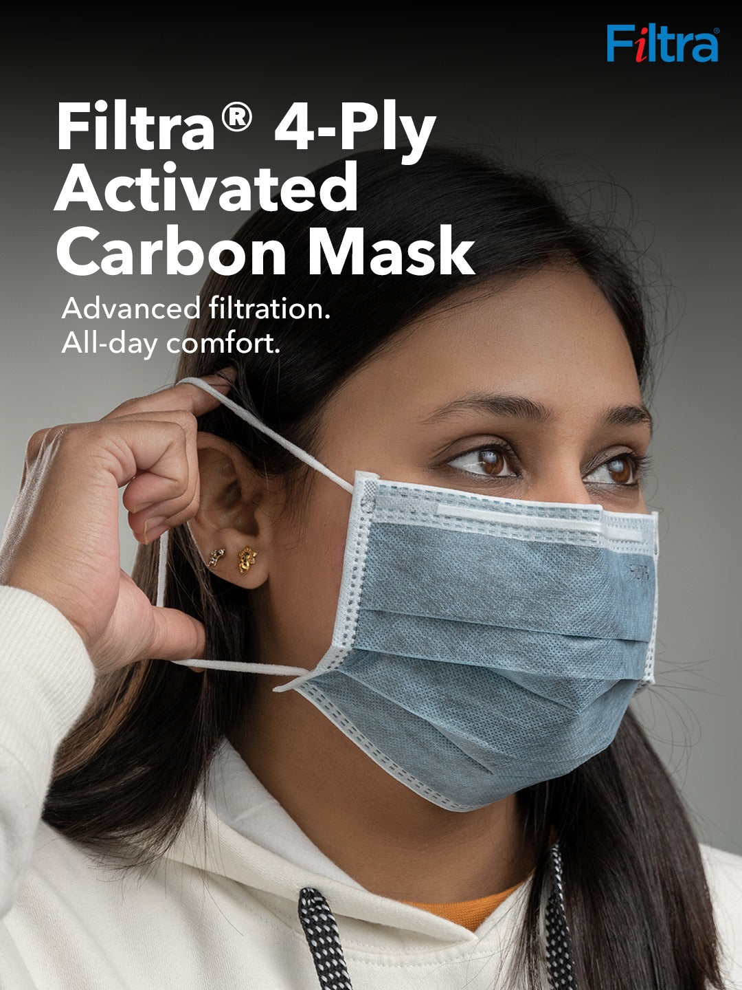 Grey 4-Ply Ear Loop Activated Carbon Mask Pouch of 20 Masks