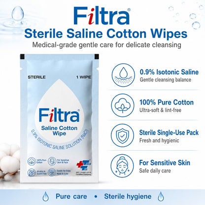 Sterile Saline Cotton Wipes-Box of 30 Single Sachets