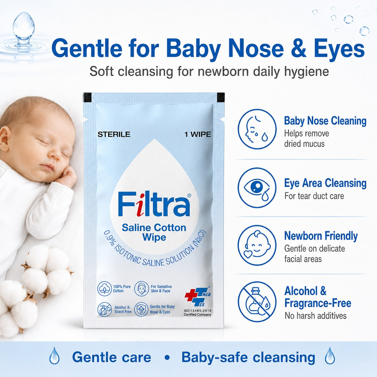 Sterile Saline Cotton Wipes-Box of 30 Single Sachets