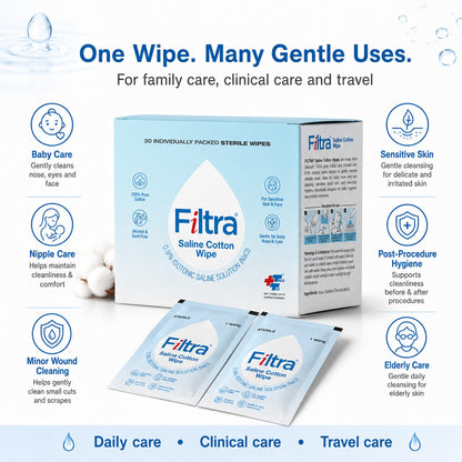 Sterile Saline Cotton Wipes-Box of 30 Single Sachets