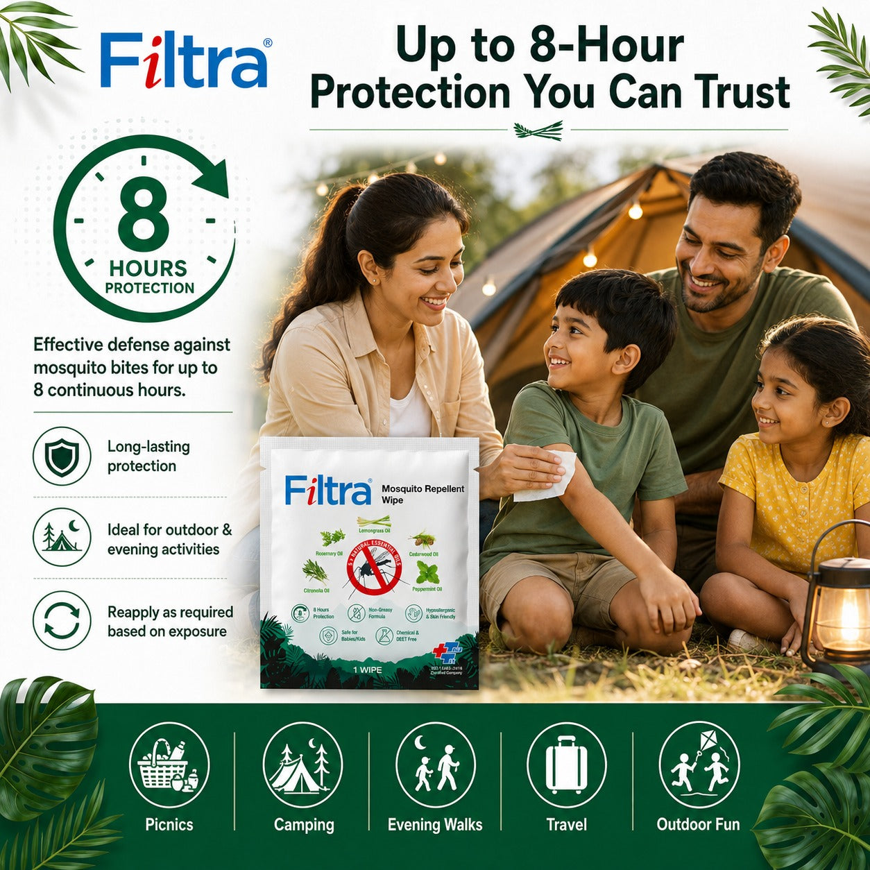 Mosquito Repellent Wipes - Box of 20 Single Sachets